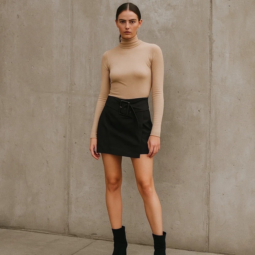 Love Moschino Black Buckle Front Minimalist Edgy Urban Statement Mini Skirt 4